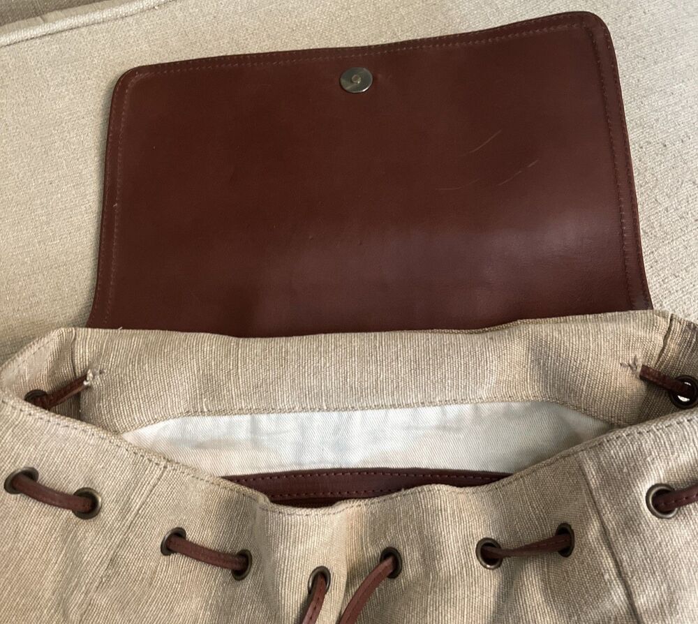 Sundance Canvas Leather Backpack Brown Beige Bag School Travel Adjustable - Picture 5 of 10